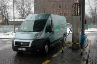 Fiat Ducato Natural Power during refueling at a CNG station in Warsaw, Poland