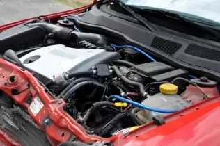 The engine bay after the impact