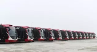Fleet of Iveco Crealis CNG buses at depot in Baku