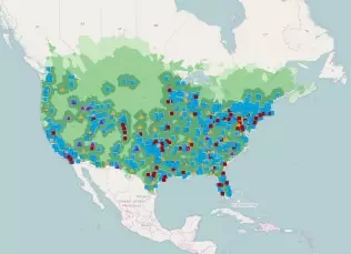 Map of natural gas refueling stations in the USA
