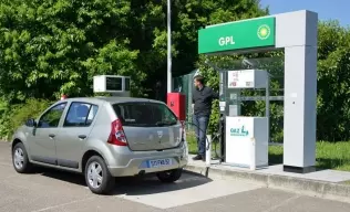 Refueling with autogas at a station in France