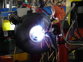 Modern LPG tanks are welded by robotized machinery