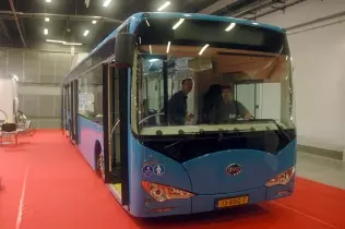 A Chinese BYD bus displayed at the Transexpo fair in Poland