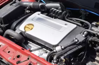 The engine bay of an autogas-powered car