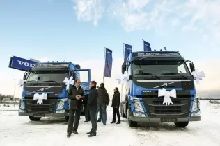 Delivery ceremony of two Volvo FM MethaneDiesel trucks for Gazprom Transgaz