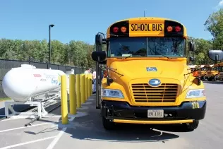 Blue Bird Propane Vision school bus during refueling