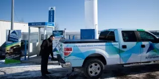 A Ford pick-up truck refueled with LPG at a station in Canada