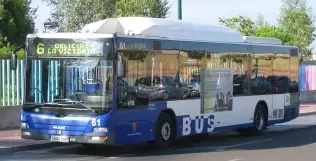 An LPG-powered city bus on the street in Valladolid, Spain