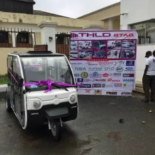 An autogas-powered tricycle on display in Nigeria